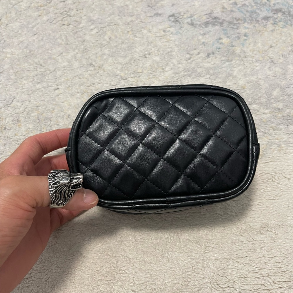 Brand New Faux Leather Quilted Coin Case/Make -Up Case In Black 6” X 4” X 2.5”
